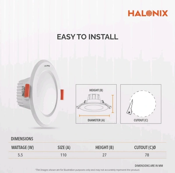 (UY) Halonix Kornet 5.5-Watt Concealed downlighter | Junction Box Downlighter | Cut Out- 3 inch | Surge Protection - Upto 4 KV (Pack of 1) Polycarbonate - pink