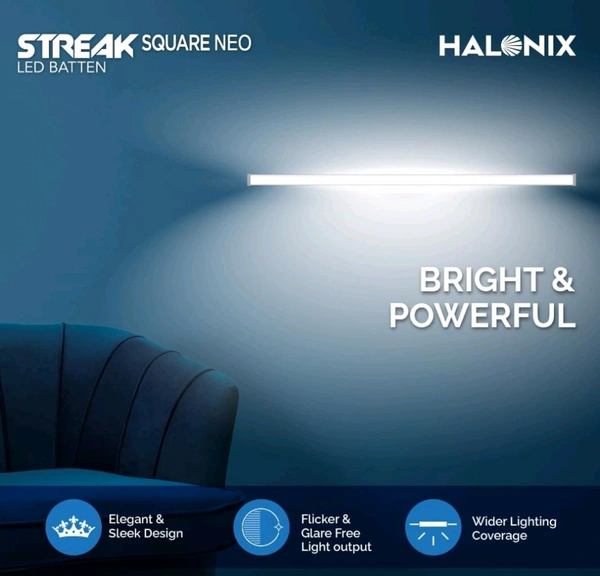 (MU) Halonix Streak Squar 20-Watt LED Batten (Cool White) - White, 20w, 6