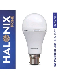 (RWY) Halonix 9 Watt B22 LED White Emergency Inverter Bulb, Pack of 1, (HALONIX PRIME) - White, 9, 1