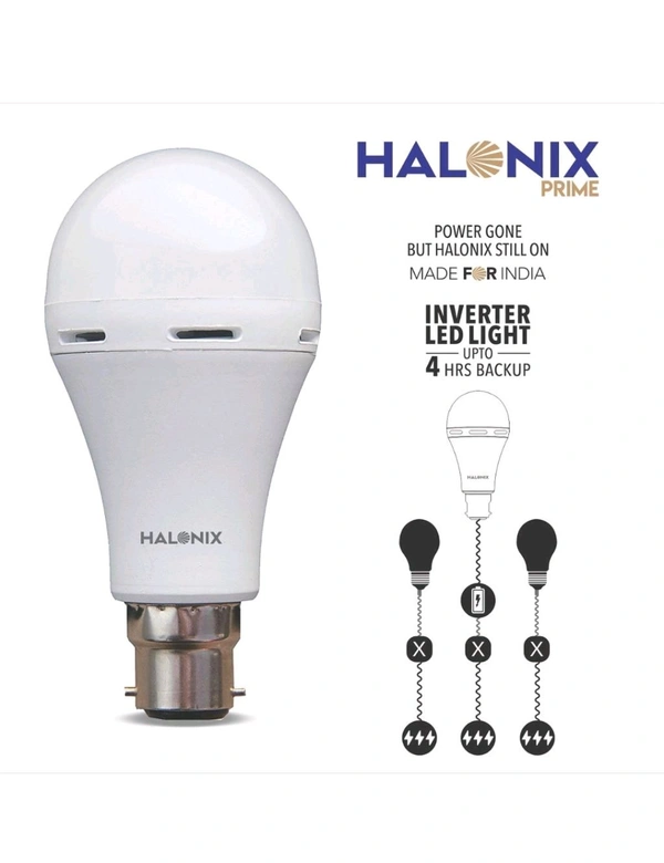 (RWY) Halonix 9 Watt B22 LED White Emergency Inverter Bulb, Pack of 1, (HALONIX PRIME) - White, 9, 2