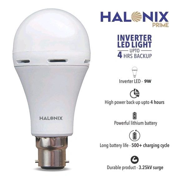 (RWY) Halonix 9 Watt B22 LED White Emergency Inverter Bulb, Pack of 1, (HALONIX PRIME) - White, 9, 2