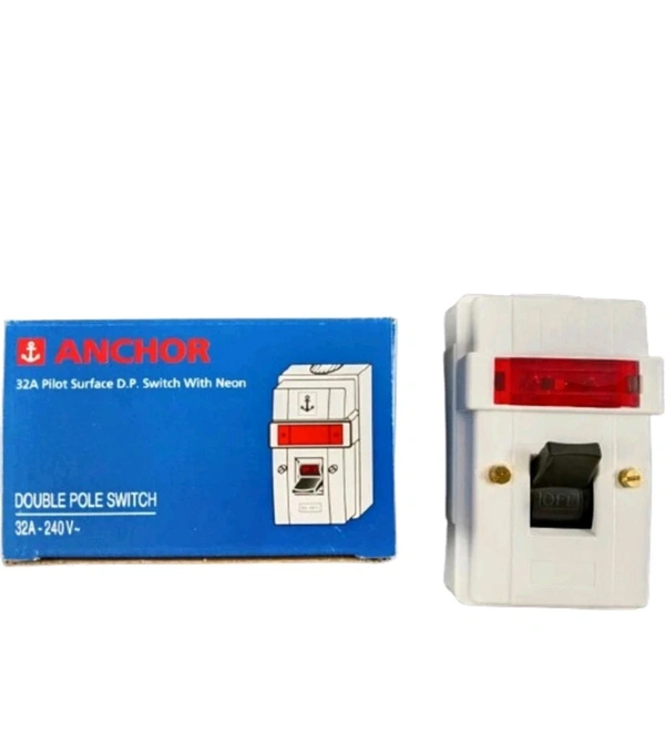 (GRYS. F) Anchor Polycarbonate Surface DP Switch with Neon WH, 32A, White 39094 - 1