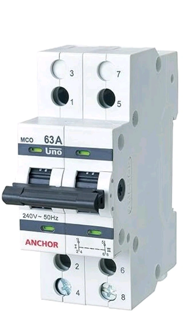 (XRYRF) Anchor by Panasonic 98084 UNO Series 63 Ampere Dual Pole Change Over Switch Circuit Breaker Safe Reliable Protection, - 63, 1