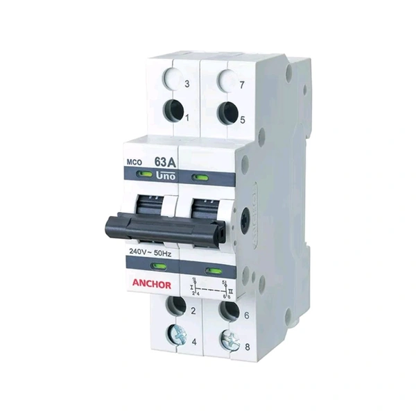 (XRYRF) Anchor by Panasonic 98084 UNO Series 63 Ampere Dual Pole Change Over Switch Circuit Breaker Safe Reliable Protection, - 63, 1