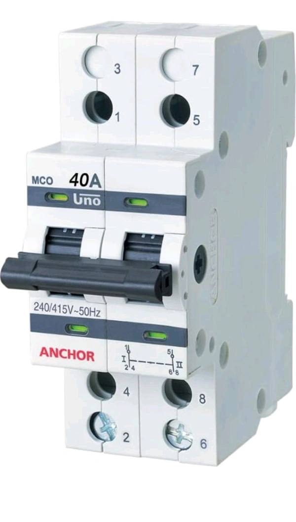 (VMYY) Anchor by Panasonic  UNO Series 40 Ampere Dual Pole Change Over Switch Circuit Breaker Safe Reliable Protection,  - 3, 40