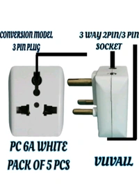 (GRSF) Conversion Model 3 Way Multi Socket(2 Pin And3 Pin) 3 Pin Top Plugs| PC 6A 240V| White Pack of 5 Pcs - 10, 6