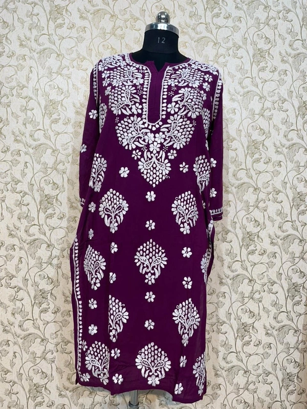 Modal Chikankari Kurti - M, Dark Tan