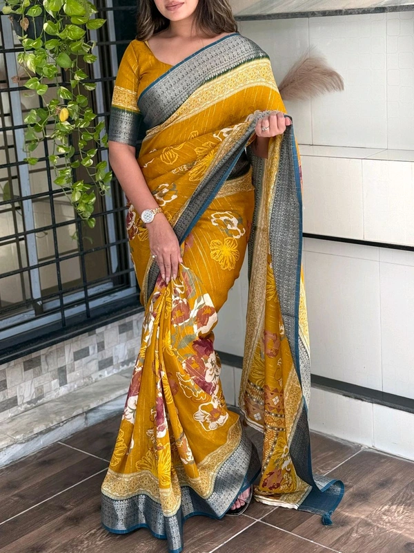 


FABRIC DETAILS :-
Simple yet elegant,
Make every moment special with our exclusive printed collection

Fabric-
Saree-Pure Delta moss

SIZE-
Saree-6.30 mtr with running Blouse
