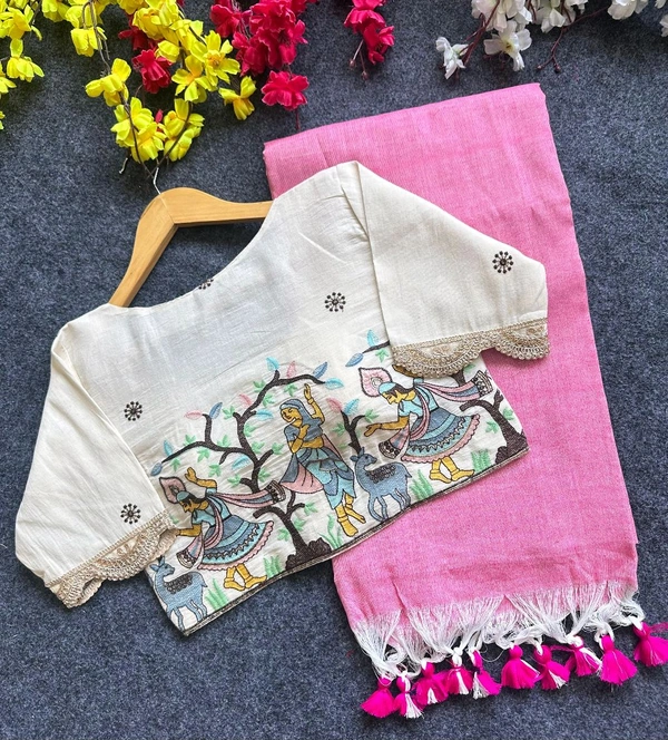 Fabric :-  Khadi cotton 

Blouse :- Pure Khadi Cotton  (size 38alterable upto 42)

 *Rate :-₹ 1275/-* - 38 To 42