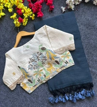 Fabric :-  Khadi cotton 

Blouse :- Pure Khadi Cotton  (size 38alterable upto 42)

 *Rate :-₹ 1275/-* - 38 To 42