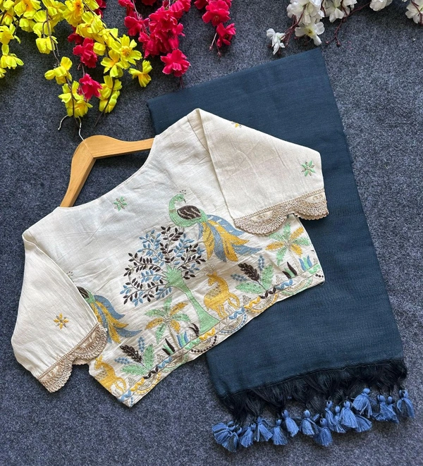 Fabric :-  Khadi cotton 

Blouse :- Pure Khadi Cotton  (size 38alterable upto 42)

 *Rate :-₹ 1275/-* - 38 To 42
