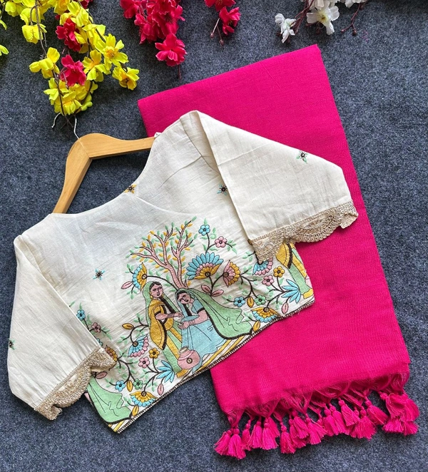 Fabric :-  Khadi cotton 

Blouse :- Pure Khadi Cotton  (size 38alterable upto 42)

 *Rate :-₹ 1275/-* - 38 To 42