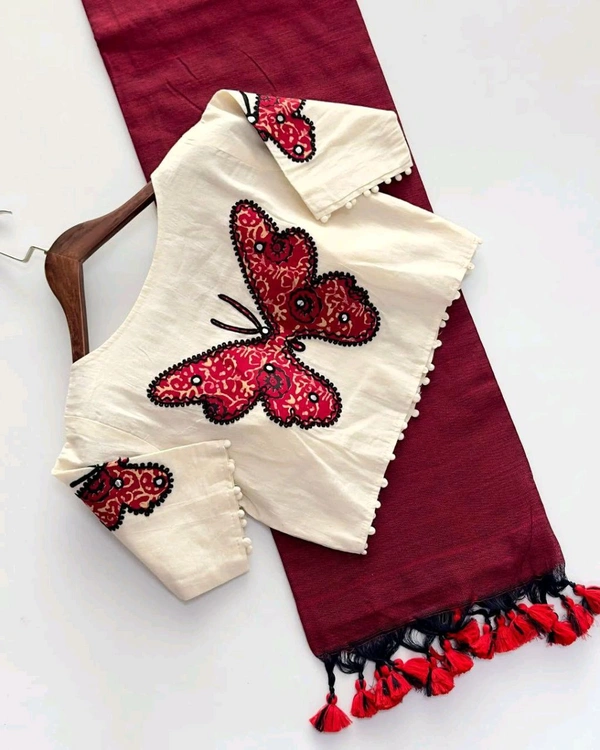 Fabric :-  Khadi cotton 

Blouse :- Pure Khadi Blouse (size 38 alterable upto 42)

 *Rate :-₹ 1325/-*
Unpea15july - 38 To 42