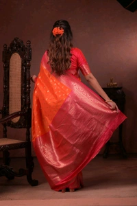 

*Catlogue :- Banarasi-Vol-5*

Saree :-* Soft And pure banarasi silk saree with self weaving design all over the saree & zari weaving Rich pallu with zari weaving unique border & heavy rich Pallu.

Blouse :-*  Soft And Pure silk weaving unique blouse piece with small zari motifs & rich border.
Premium Quality.
