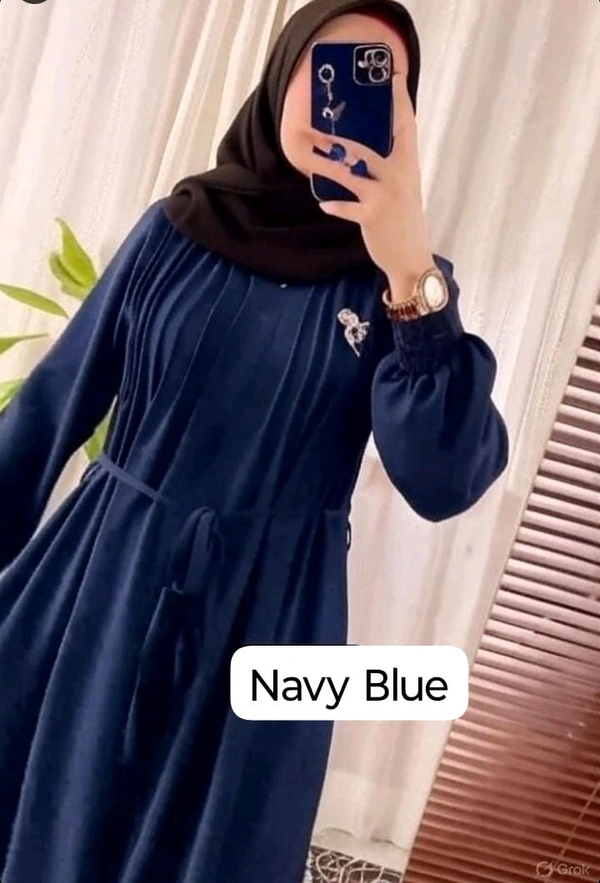 Nousheen Abaya Nida Fabric Abaya Elasticated Sleeves Abaya - 58, Navy Blue