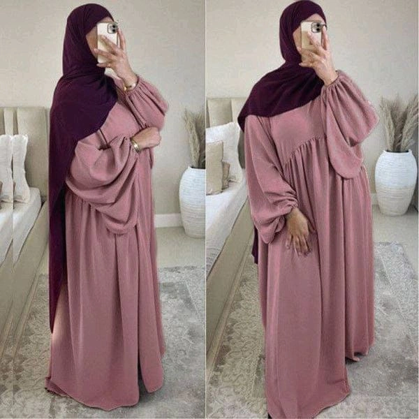 Noor Abaya Front Pleated Abaya Elastic Sleeves Abaya Firdous Fabric Abaya  - 56