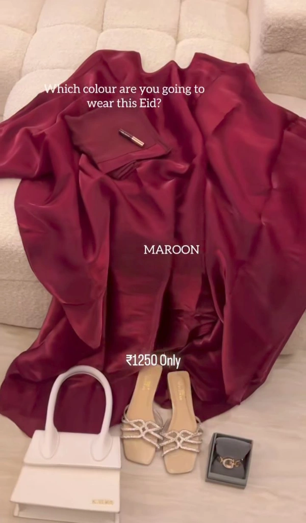 Queen Abaya Tissue Fabric Farasha Abaya (Imported) (Limited Edition) (Luxe Maroon) - 52