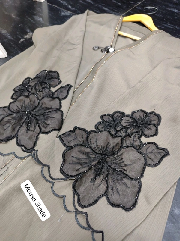 Al Zahra Abaya Handwork Abaya Imported Zoom Fabric (Mouse Shade) - 54