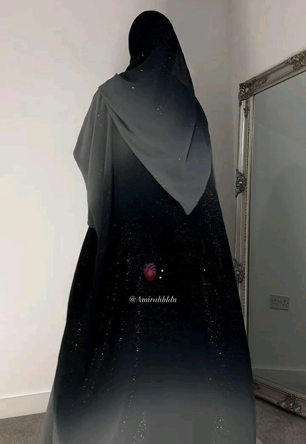 Sparkle Glitter Abaya 2pc Abaya Imported Nida Fabric Abaya Shaded Abaya (Imported) (Grey) - 56