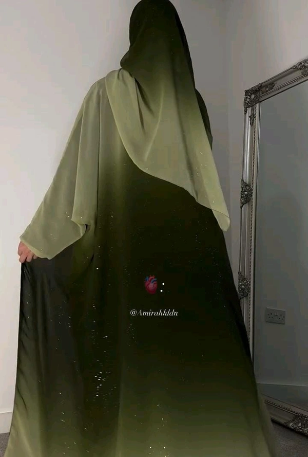 Sparkle Glitter Abaya 2pc Abaya Imported Nida Fabric Abaya Shaded Abaya (Imported) (Green) - 56