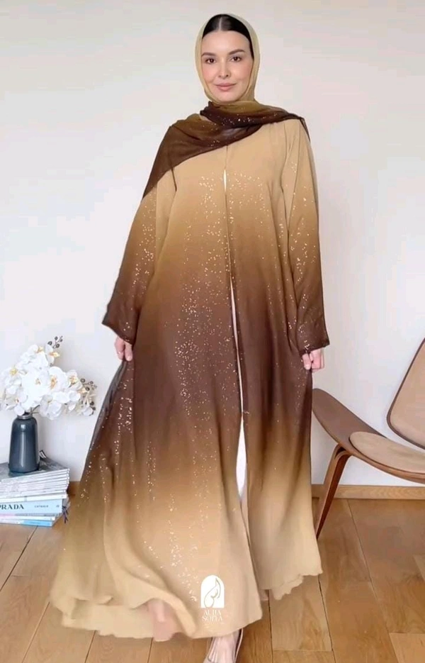 Sparkle Glitter Abaya 2pc Abaya Imported Nida Fabric Abaya Shaded Abaya (Imported) (Golden) - 56