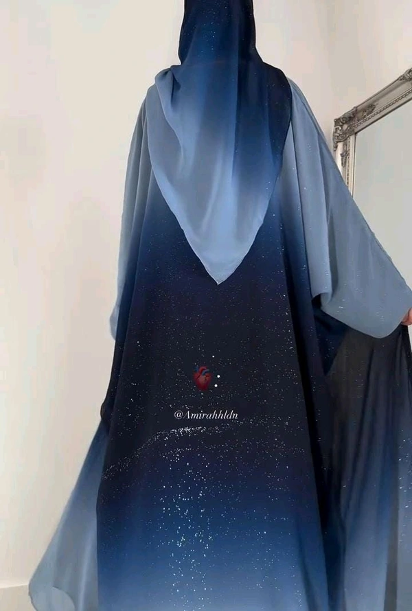 Sparkle Glitter Abaya 2pc Abaya Imported Nida Fabric Abaya Shaded Abaya (Imported) (Blue) - 56