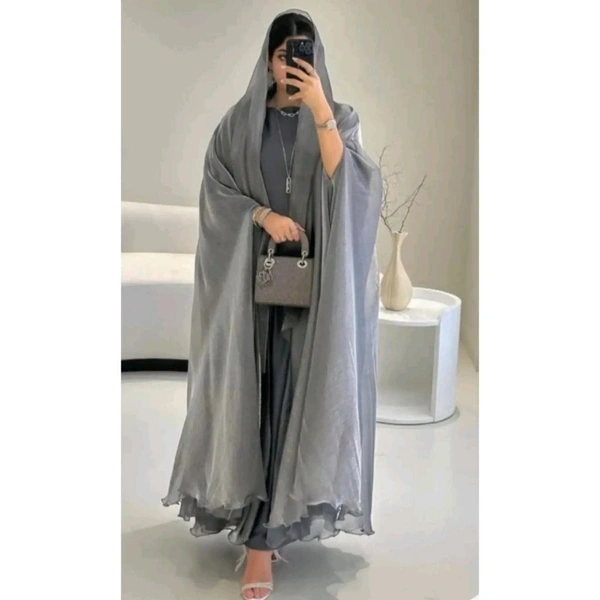 Queen Abaya Tissue Fabric Farasha Abaya (Imported) (Limited Edition) (Ash Grey) - 54