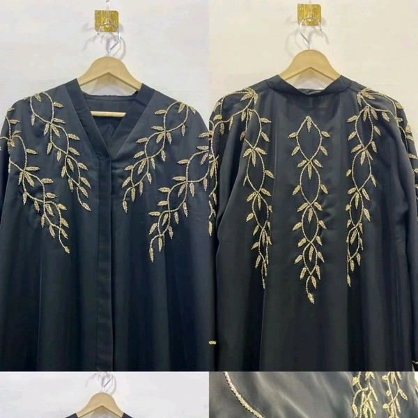 Al Afra Abaya Handwork Abaya Korean Nida Fabric (Golden Work) (Imported) - 56
