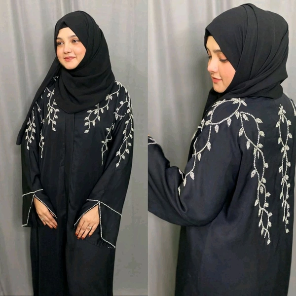 Al Afra Abaya Handwork Abaya Korean Nida Fabric (Silver Work) (Imported) - 52
