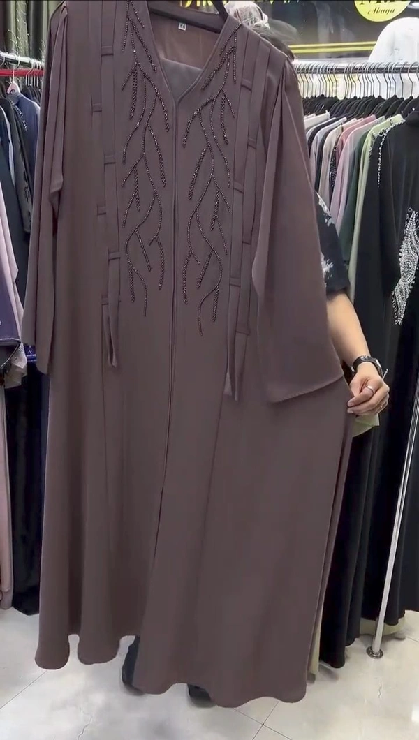 Al Aziza Turkey Abaya Handwork Abaya (Imported Prada Fabric) (Korean) - Coffee Brown, 54