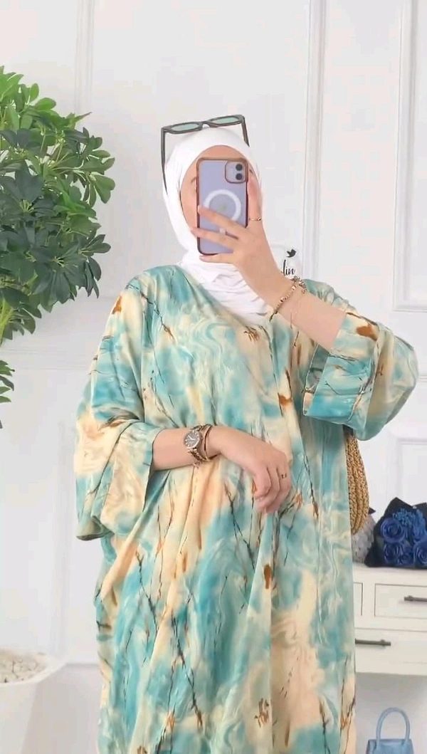 Luxe Abaya 3D Digital Print Kaftan Abaya (Luxe Blue) (Imported) - 56