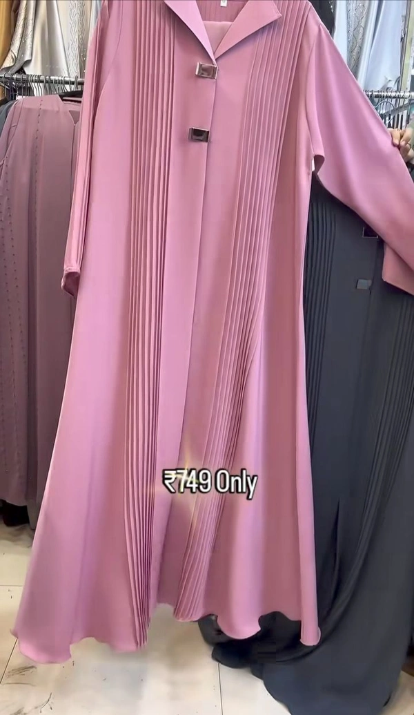 Majnoon Dubai Coat Abaya Plain Front Open Abaya Pintex Abaya Korean Prada Fabric Abaya (Imported) - Black, 56