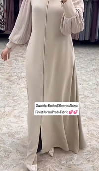 Swaleha Pleated Sleeves Abaya Korean Prada Fabric Zipper Abaya - Grey, 54