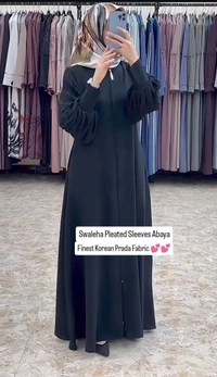 Swaleha Pleated Sleeves Abaya Korean Prada Fabric Zipper Abaya - Black, 56