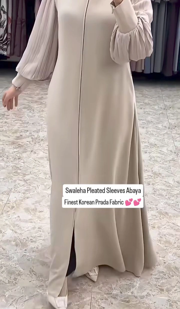 Swaleha Pleated Sleeves Abaya Korean Prada Fabric Zipper Abaya - Black, 56