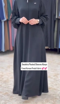 Swaleha Pleated Sleeves Abaya Korean Prada Fabric Zipper Abaya - Black, 56