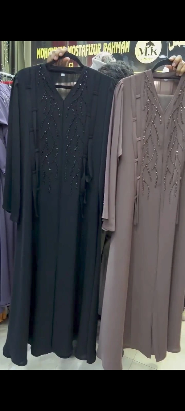 Al Aziza Turkey Abaya Handwork Abaya (Imported Prada Fabric) (Korean) - Grey, 56