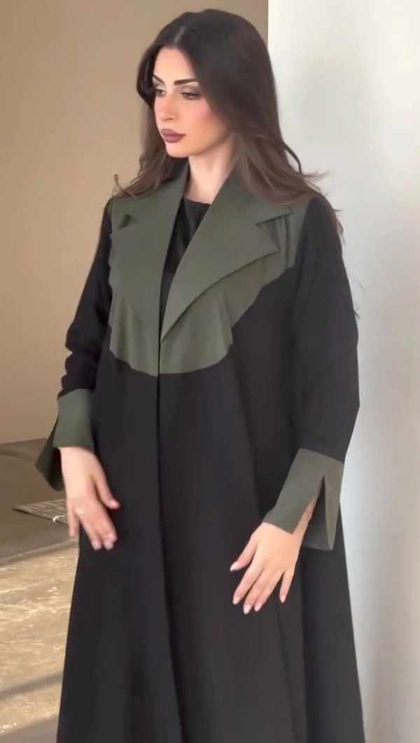 Al Mushk Coat Abaya Imported Contrast Collar Design Fabric Abaya (Imported) - 56