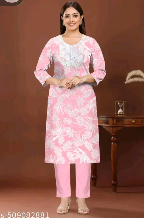 Woman Kurti Set Girl Kurti Pink kurti pant 
Name: Pink kurti pant 
Kurta Fabric: Khadi Cotton
Bottomwear Fabric: Khadi Cotton
Sleeve Length: Three-Quarter Sleeves
Set Type: Kurta With Bottomwear
Bottom Type: Pants
Pattern: Solid
Net Quantity (N): Single
 - M