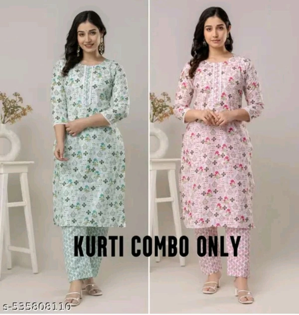 Woman Kurti Pant Cotton printed kurti combo  Stylish ethnic wear for women  Comfortable summer kurti collection  Versatile daily wear kurtis  Trendy festive and casual outfits  Affordable kurti pack

Fabric: Cotton
Sleeve Length: Three-Quarter Sleeves
Pattern: Printed
Combo of: Combo of 2
 - L