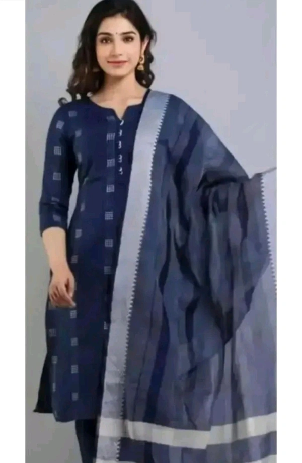 Woman Kurti Pamt NAVY BLUE cotton kurti set 
Name: NAVY BLUE cotton kurti set 

Set Type: Kurta With Dupatta And Bottomwear
Bottom Type: Pants
Pattern: Printed
Sizes:
 - S
