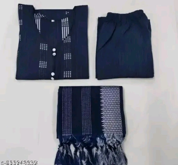 Woman Kurti Pamt NAVY BLUE cotton kurti set 
Name: NAVY BLUE cotton kurti set 

Set Type: Kurta With Dupatta And Bottomwear
Bottom Type: Pants
Pattern: Printed
Sizes:
 - S