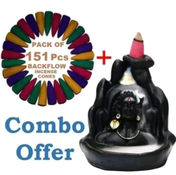 Shankara Backflow Cone Incense Holder | Shiv Decorative Showpiece with 151 Free Fragrance Smoke Backflow Incense Cone - 8, Black
