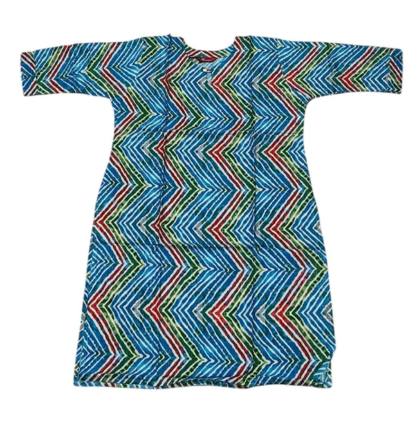Multicolor Chevron Print Cotton Kurti with | S to XXL - S To XXL, Powder Blue