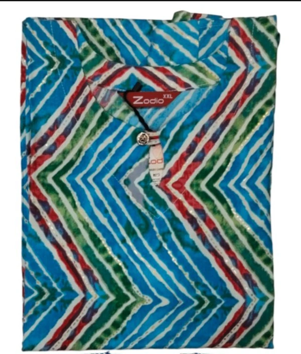 Multicolor Chevron Print Cotton Kurti with | S to XXL - S To XXL, Powder Blue