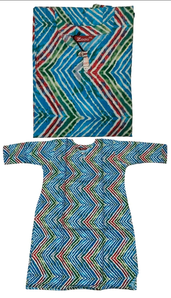 Multicolor Chevron Print Cotton Kurti with | S to XXL - S To XXL, Powder Blue