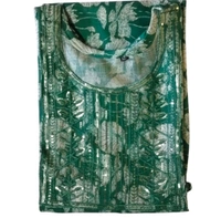 Floral Printed Green Cotton Kurta Set with Pant and Dupatta - XL Size - Pine Green, XL
