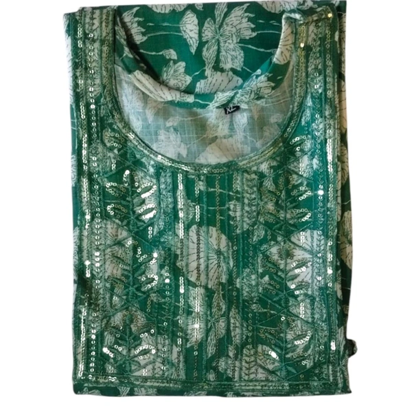 Floral Printed Green Cotton Kurta Set with Pant and Dupatta - XL Size - Pine Green, XL