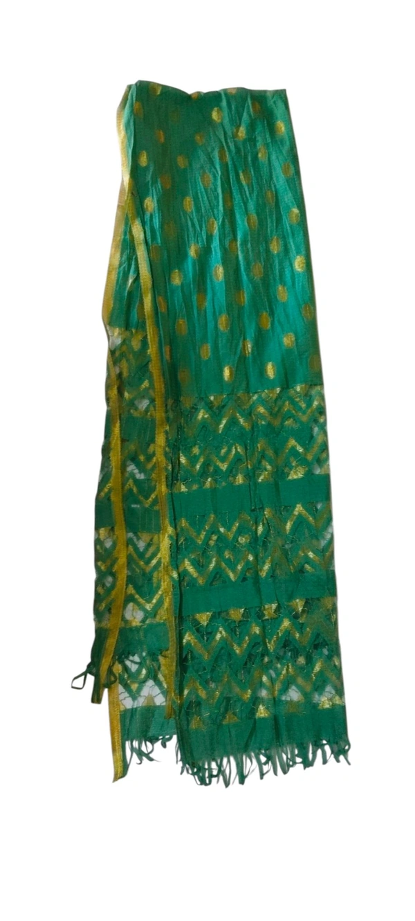 Floral Printed Green Cotton Kurta Set with Pant and Dupatta - XL Size - Pine Green, XL