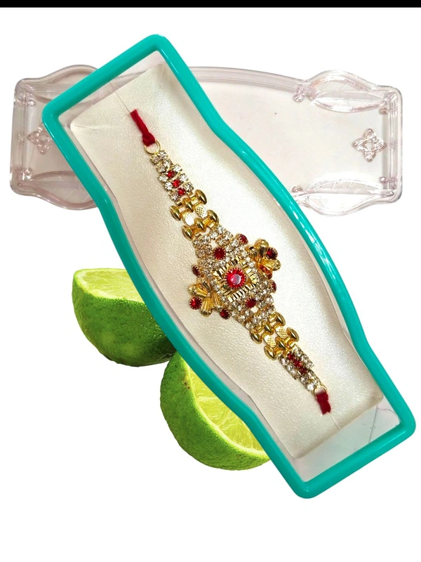 Premium Designer Rakhi with Stone & Bead Work for Brother 1 Pc - Free Size, Red